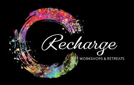 Graphic with colour swirl and test Recharge workshop and retreats